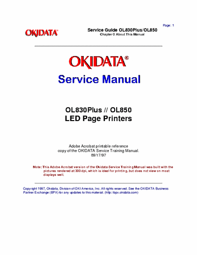 Oki OL830Plus OL830Plus // OL850
LED Page PrintersService Manual